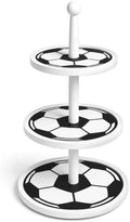 Thenshop 3-Tier Wooden Soccer Cupcake Stand 12 Inch, World Soccer Party Decorations, Sport Dessert Cake Table Displays for Tailgate, Birthday, Baby Shower, Sports Theme Party Supplies by Thenshop