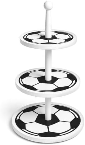 Thenshop 3-Tier Wooden Soccer Cupcake Stand 12 Inch, World Soccer Party Decorations, Sport Dessert Cake Table Displays for Tailgate, Birthday, Baby Shower, Sports Theme Party Supplies by Thenshop