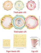 48 Set Vintage Floral Tea Cups ＆ Saucers Disposable Tea Party Supplies - Image 2