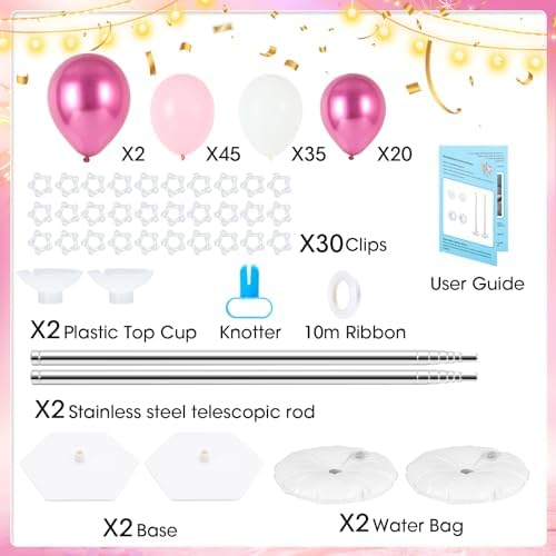 Balloon Column Stand with 101 Balloons, Balloon Column Kit Set of 2, Metal Balloon Tower Stand with Base for Floor, Height Adjustable from 1.57 to 7 Ft, For Party Decorations - Image 2