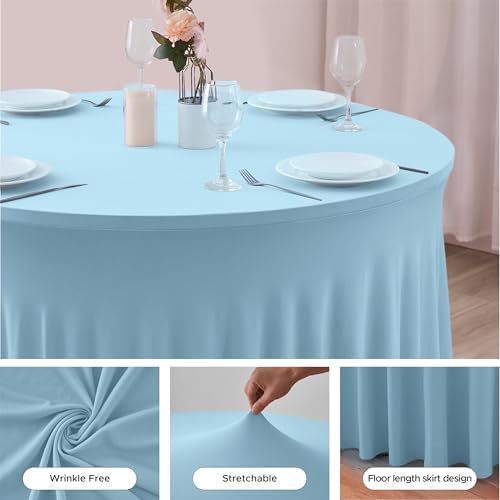 HolidayIdeas Fitted Baby Blue Spandex Table Skirts for Wedding Party,60 Inch Round,6 Pack - Image 4