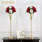 NUPTIO Artificial Flower Centrepieces for Tables - 10 Pcs Crimson & White Fake Flowers Roses Balls 9.5in Diameter - Silk Faux Rose Arrangement for Wedding Party Centerpiece Table Decorations - Image 4
