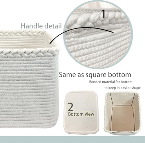 COMFY-HOMI 3PACK Cotton Rope Square Basket with Handles for Shelves| Storage|Baby Basket for GIF|Shoe Basket for Organizing|New13.5" x 11" x 9.5" for Living Room - Image 4