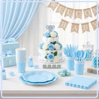 350 Pcs Light Blue Scalloped Disposable Plates Tableware Set for 50 Guests - Image 4