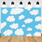 10x8ft Blue Sky White Clouds Backdrop Cartoon Kids Birthday Party Photography Background Natural Scenery Wedding Baby Shower Banner Decorations Newborn Adult Portrait Photo Booth Prop - Image 2