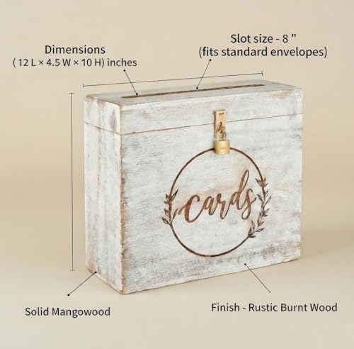 Wooden Wedding Card Box with Lock and Card Slot for Reception, Party W13 - Image 4