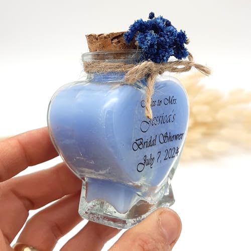 Wedding Favor Guest Bulk, Set of Heart Glass Candle Party with Custom Sticker and Dried Flowers Bridal Party, Baby Shower Gifts (Blue, Set of 20) by GiftUp