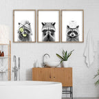 flowtorely Raccoon Bathroom Wall Decor Art 16x11 Inch Set of 3 Wood - Image 3