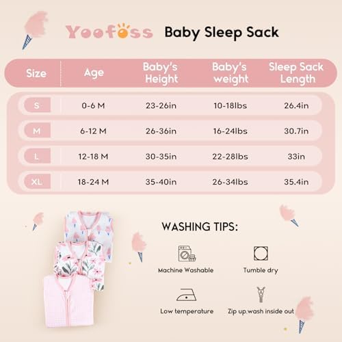 Yoofoss Baby Sleep Sack 12-18 Month 0.5TOG 100% Organic Cotton 2-Way Zipper - Image 5