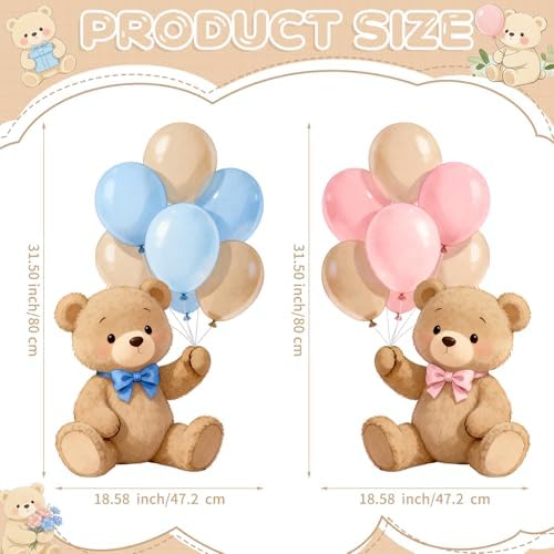 2Pcs Gender Reveal Pink Blue Bear Cardboard Cutouts Standup - Image 3