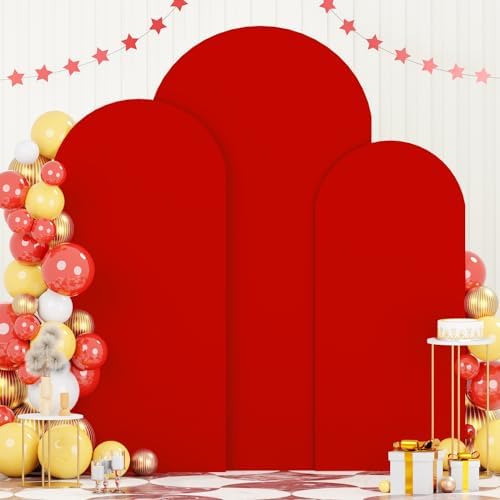 FOTSHARER Red Arch Cover Set of 3 Spandex Fitted Wedding Arch Cover 6FT 6.6FT 7.2FT Round Top Arch Cover Backdrop Fabric for Metal Arch Chiara Arch Backdrop Stand Cover for Baby Shower Birthday Decor by FOTSHARER