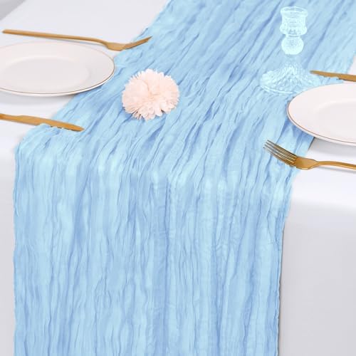28 Pack Baby Blue Cheesecloth Table Runner 17x108 Inch Semi Sheer Boho Gauze Cheese Cloth Fabric Table Runners, for Wedding Party Baby Shower Birthday Home Decor Garden Farmhouse - Image 7