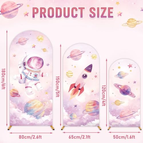 3Pcs Outer Space Arched Backdrop Covers Pink Astronaut Party Decorations - Image 2