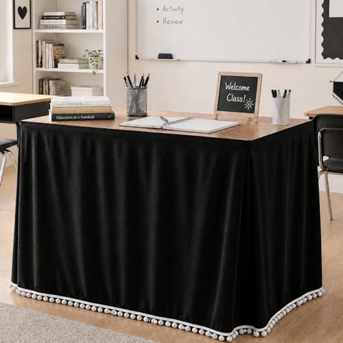 Tudomro Teacher Desk Skirt Table, Tassel, 6ft, Black by Tudomro