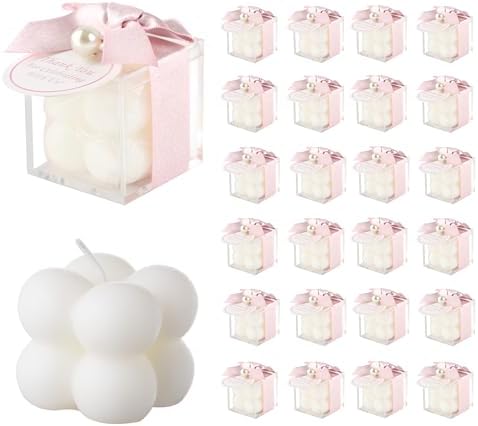 ACITHGL 30 Sets Small Bubble Candle Wedding Candles Favors for Guests Bulk Bridal Shower Favors Candles with Stylish Ribbons Thank You Cards Gifts (Shimmering Pink) by ACITHGL