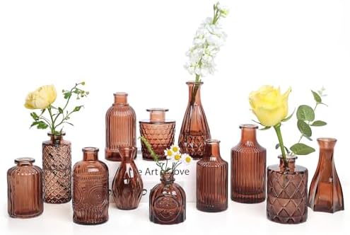 TBWIND 12-Piece Glass Bud Vase Set – Small Caramel Coffee Brown by TBWIND