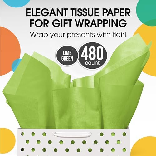 Party Solids Lime Green Tissue Paper for Gift Bags 15" X 20" 480 Sheets - Image 4