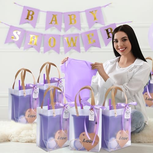56Pcs Baby Shower Prizes for Game Winners Baby Shower Favors Gifts including Plastic Tumbler Notebook Scented Candles Ballpoint Pen Mirrors with Hair Brushes Bracelet Gift Bag (Purple) - Image 6