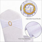 Pack of 50 White Chair Sashes with Gold Buckles Spandex Chair Bands Bows - Image 4