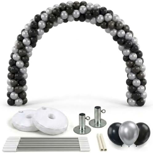 PMU DIY Professional Balloon Arch Deluxe Kit (Black and Silver) Balloon Garland for Party Decoration, Decoration Kit for Birthday Party, Wedding, Graduation, Baby Shower (41687-61646) Pkg/1 by PMU
