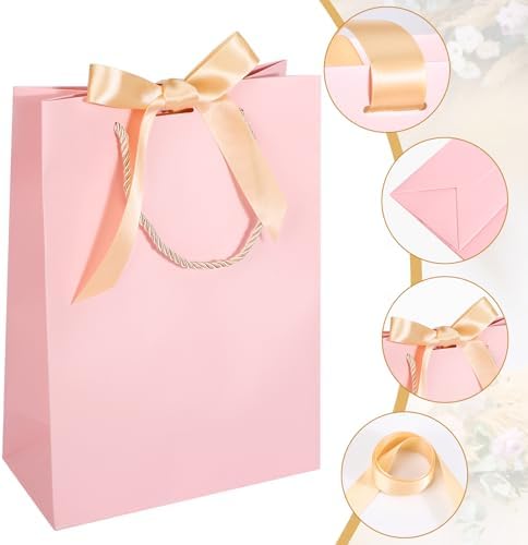 EUSOAR Pink Gift Bags with Ribbon Bow, 50pcs 7.8"x3.9"x11" Thank You Gift Bags with Handles, Gift Retail Wrapping Treat Bags Bulk for Wedding Baby Shower Birthday Bridesmaid Business Holiday Party - Image 3