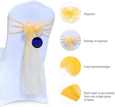 MDS Pack of 100 Organza Chair Sashes for Wedding & Event Décor – Gold - Image 3