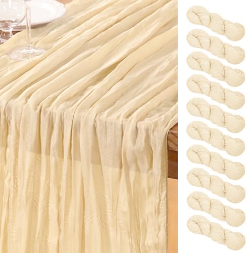 DeZerlor Beige Cheesecloth Table Runners 10 Pack Summer Boho Runners by DeZerlor