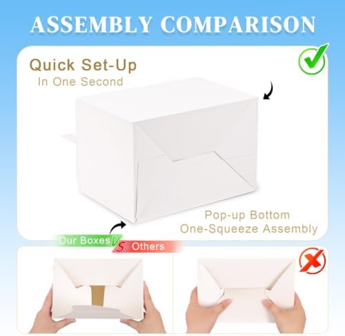 TryDrem 50Pack Large Gable Boxes with Handles, 9x6x6 Inch Spacious Capacity Party Favor Boxes, White Treat Box for Gifts, Bread, Cookies, Lunch, Bakery, Wedding, Birthday, Picnic - Image 3