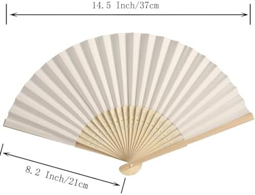50pcs Paper Hand Fan with Organza Bags Bamboo Handheld Folding Fans DIY Decorative Wedding Party Favors (Cream) - Image 2