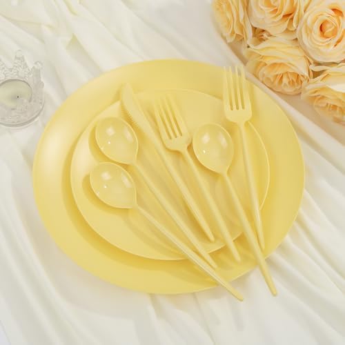 EjonirInjonir 150pcs Premium Yellow Disposable Plates for Party Matte Set - Image 4