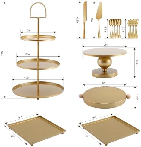 19 PCS Gold Cake Stand Set, Dessert Table Display Set with Wedding Cupcake Stand and Cake Stands for Party, Weddings Birthday Baby Showers Anniversary Party - Image 2