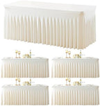 gogoparti 4 Pack Spandex Ivory Fitted Table Cloth for 6ft Rectangle Tables Ivory Stretch Tablecloth Banquet Table Covers Skirt Wrinkle Free Tablecloths for Parties Wedding by Gogoparti