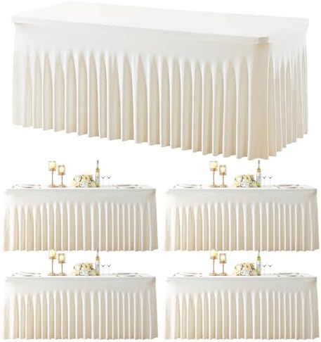 gogoparti 4 Pack Spandex Ivory Fitted Table Cloth for 6ft Rectangle Tables Ivory Stretch Tablecloth Banquet Table Covers Skirt Wrinkle Free Tablecloths for Parties Wedding by Gogoparti