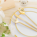 ejonirinjonir 180pcs Elegant White Plastic Plates for Wedding, Gold Trim - Image 4