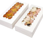 qiqee 50 Packs White Cookie Box with Window 12x5.5x2.5 Inch Two Uses Pastry Biscuit Bakery Box For Packaging - Image 3