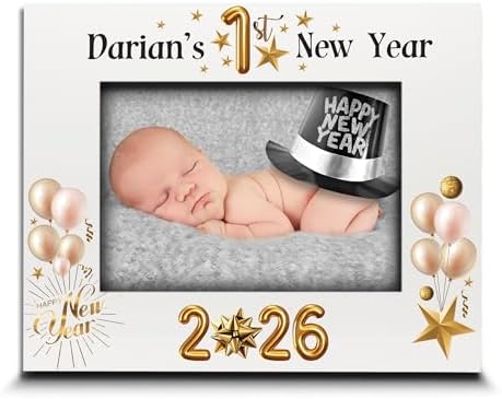 BELLA BUSTA- Personalize Baby First Year Memory Keepsake Picture Frame-Nursery Decor (1st New Year (5x7 Horizontal)) by BELLA+BUSTA