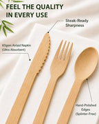 Pre Rolled Bamboo Silverware Set with Napkins - 30 Pack Bamboo Utensils - Image 4