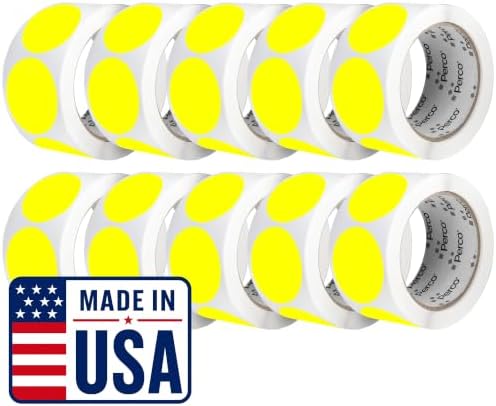 Perco Neon Yellow Perforated Round Circle Dot Sticker 2-Inch Labels — 10 Rolls, 5,000 Stickers - Price Stickers, Notes, Alerts & Warning Labels, High Visibility—Made in USA by Perco