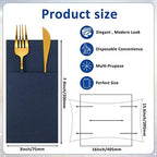 Cindeer 150 Pcs Navy Blue Linen Dinner Napkins with Built in Flatware - Image 2