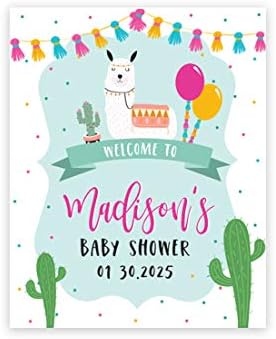 Andaz Press Custom Large Baby Shower Canvas Welcome Sign, 16 x 20 Inches, Mama Llama Guestbook Alternative, Personalized Sign Our Canvas, for Llama Baby Shower, Baby Sprinkle Theme by AndazPress
