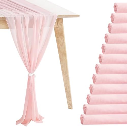 12 Pack Baby Pink Table Runner 10ft Romantic Chiffon Table Runner for Wedding Baby Shower and Birthday Party Cake Table Decorations(120 x 12 in) by Unknown