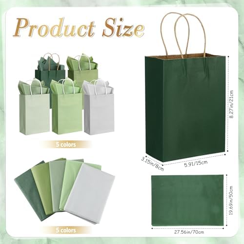 Kolldenn 100 Sets 200 Pcs Sage Green Paper Gift Bags Bulk with Tissue Paper - Image 2