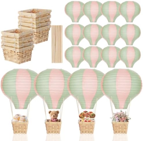 Meooeck 8 Sets Sage Green Pink Hot Air Balloon Table Centerpieces Decor by Meooeck