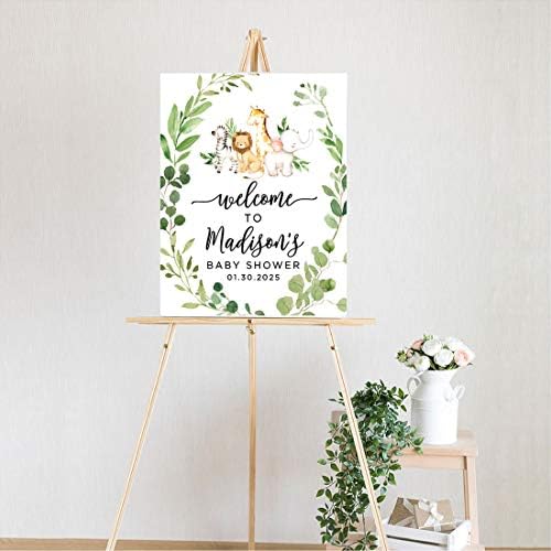 Andaz Press Custom Large Baby Shower Canvas Welcome Sign, 16 x 20 Inches, Safari Animals Leaf Foliage, Guestbook Alternative, Personalized Sign Our Canvas, For Jungle Safari Baby Shower Theme - Image 2