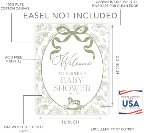 Andaz Press Personalized Sage Green Toile de Jouy Baby Shower Decorations, Toile De Jouy Baby Shower Welcome Sign, Tea Party Decor, Elegant French Vintage Lace Chinoiserie Party Supplies, 16x20 Inches - Image 2