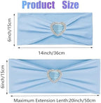 Baby Blue Spandex Chair Sashes 50 Pack Light Blue Sashes for Chairs Covers Stretch Chair Sashes Band with Heart Buckle Slider Wedding Sashes Bows for Banquet Party Event Decoration - Image 2