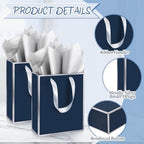 Yeaqee 50 Pcs Metallic Paepr Gift Bags Bulk with Handles,Navy Blue, Silver - Image 3