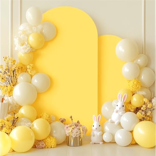 Yellow Arch Backdrop Cover 2 Set - 6.6FT, 5FT Spandex Fitted Wedding Arch Stand Covers Round Top Chiara Arch Backdrop Stands Cover for Birthday Parties Banquet Photo Background Decoration - Image 6