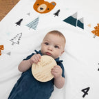 Pondering Pine Organic Baby Monthly Milestone Blanket Boy - Growth Age Blanket for 1-12 Months Milestones with Month Marker Frame and Newborn Announcement Disc, Woodland, Bear, 47”x47” - Image 2