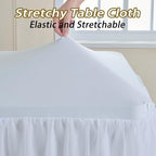 leegleri 4 pk White Tulle Tablecloths for 6 Foot Rectangle Tables, Floor Length 2-in-1 Tulle Table Cover with Draped Skirt,Wrinkle Free Stretchy Fitted Table Clothes 6ft for Wedding Party Decor - Image 4